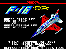 F-16 Fighter title screen for Sega Master System